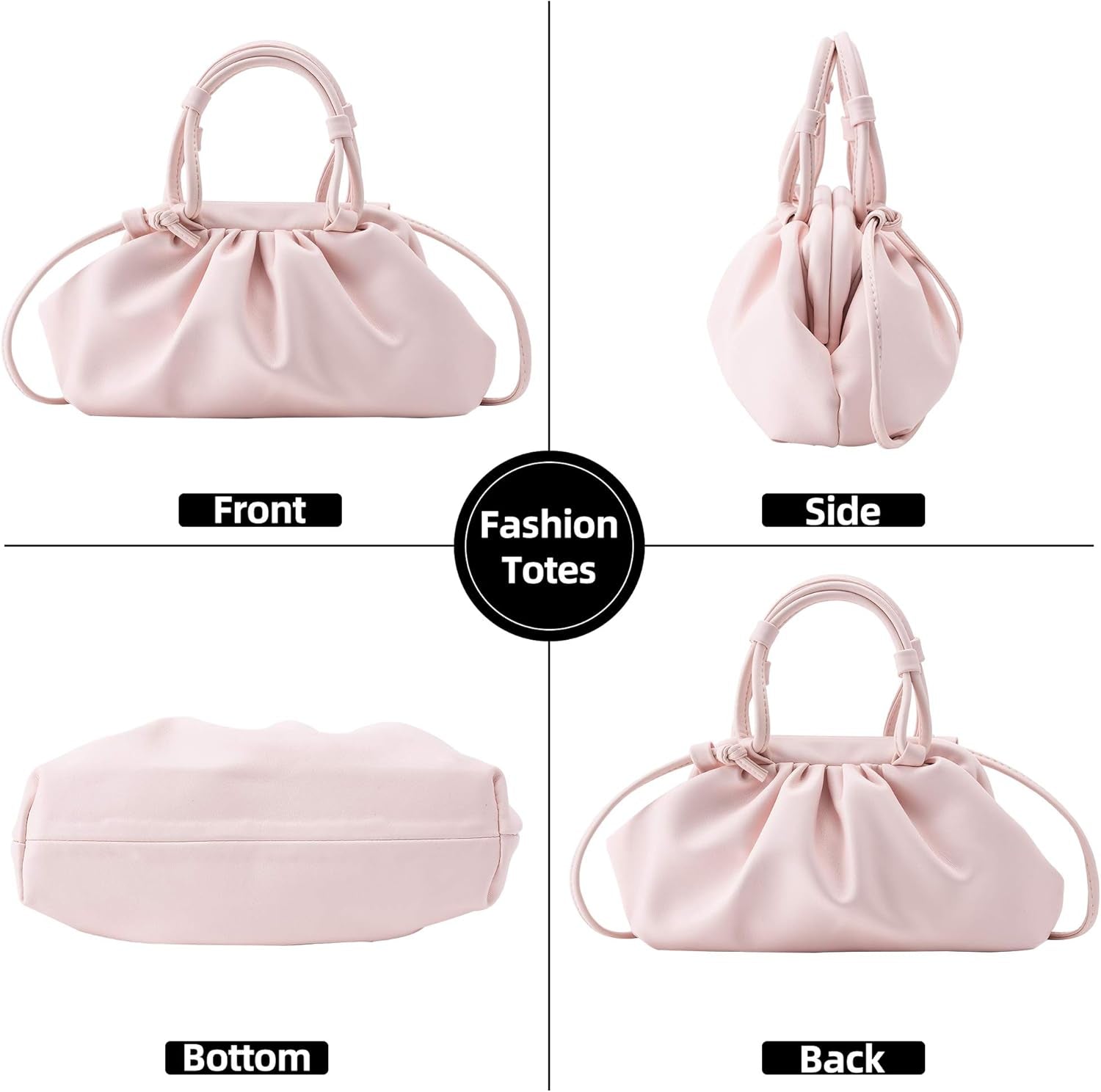 Women'S Cloud Pouch Purses Dumpling Crossbody Bag - Soft Leather Fashion Ruched Detail Handbag Small Evening Bags(Pink)